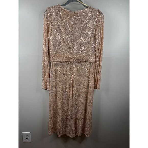 Mac Duggal Sequin Long Sleeve Midi Cocktail Formal Dress Size 12 Rose Gold NWT - Picture 4 of 6